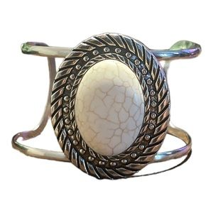 Silver Tone and White Cuff Braclet